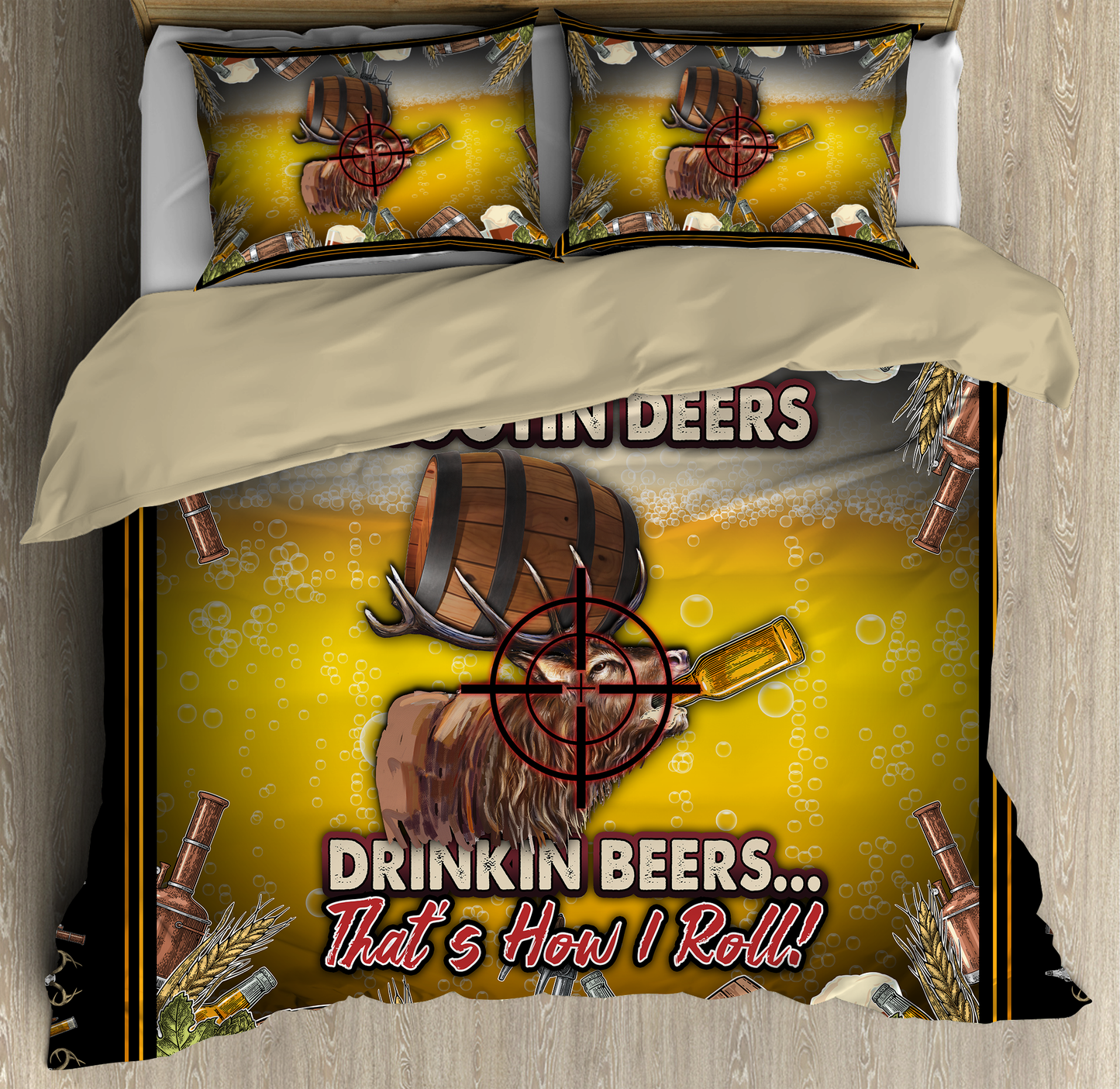Beer Bedding Set Hunting Deer Drinking Beer Duvet Covers Brown Unique Gift