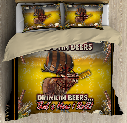 Beer Bedding Set Hunting Deer Drinking Beer Duvet Covers Brown Unique Gift