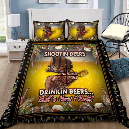 Beer Bedding Set Hunting Deer Drinking Beer Duvet Covers Brown Unique Gift