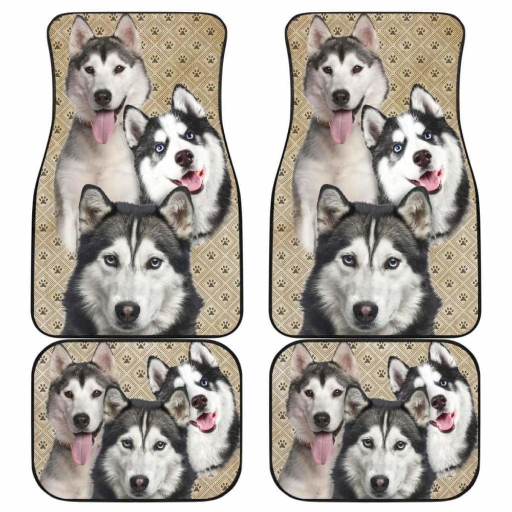 Dog Car Floor Mats Funny Husky Dog In Group Pawprint Pattern Car Mats