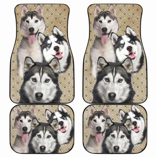 Dog Car Floor Mats Funny Husky Dog In Group Pawprint Pattern Car Mats