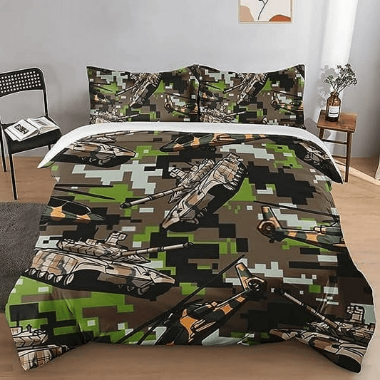 Veteran Bedding Set Military Tanks Camouflage Pattern Duvet Covers Green Unique Gift