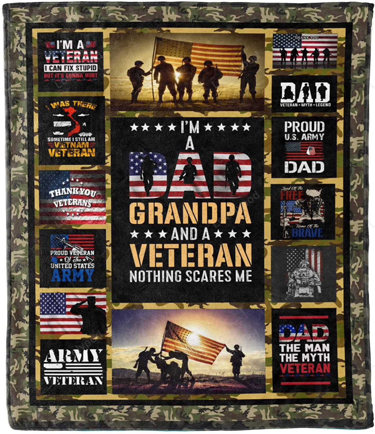 Veteran Blanket I'm A Dad Grandpa And A Veteran Blanket Black Yellow