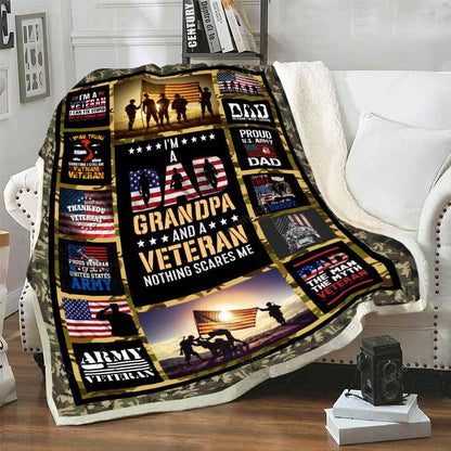 Veteran Blanket I'm A Dad Grandpa And A Veteran Blanket Black Yellow