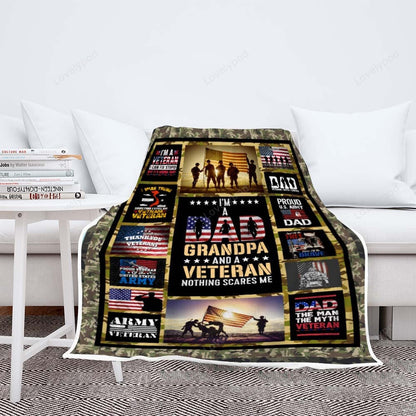 Veteran Blanket I'm A Dad Grandpa And A Veteran Blanket Black Yellow