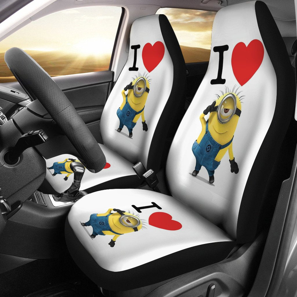 Minions Car Seat Covers I Heart Lance Minion Graphic Seat Covers White