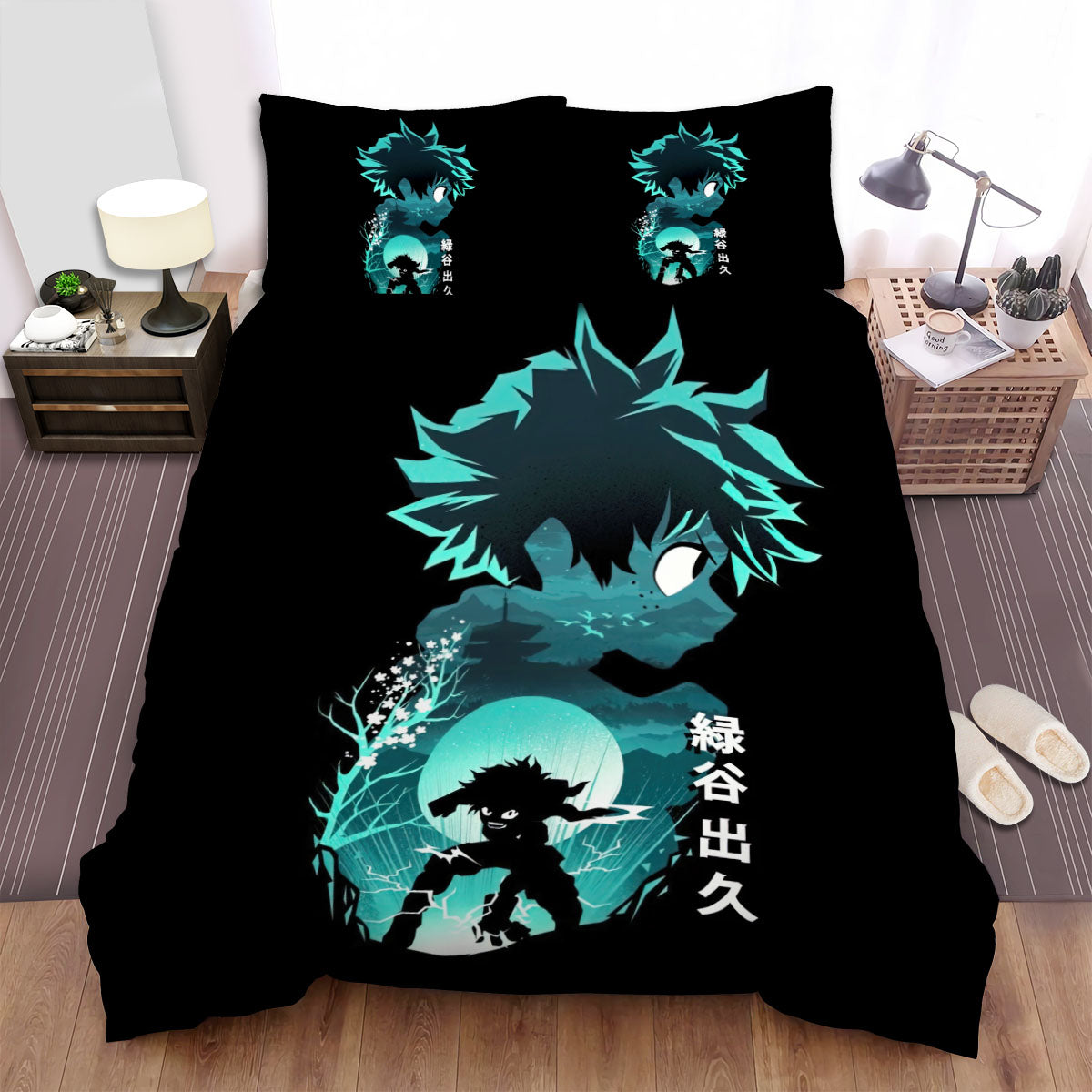 My Hero Academia Bedding Set Negative Space Hero Deku Duvet Covers Black Green Unique Gift