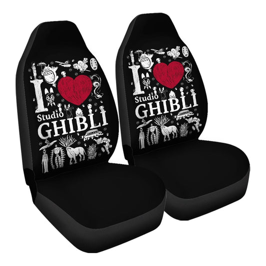 SGhibli Car Seat Covers I Love SGhibli Characters Pattern Seat Covers Black