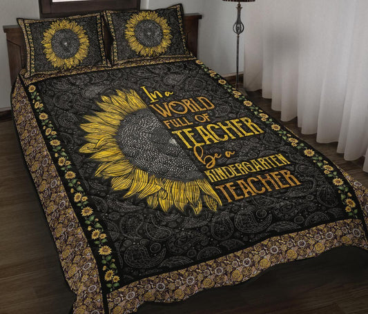 Teacher Bedding Set In A World Full Of Teacher Be A Kindergarten Teacher Duvet Covers Black Yellow Unique Gift