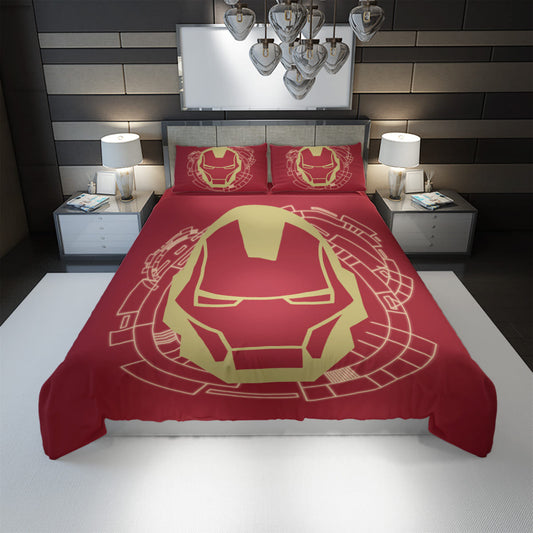 Iron Man Bedding Set MV Iron Man Helmet Symbol Graphic Duvet Covers Red Unique Gift