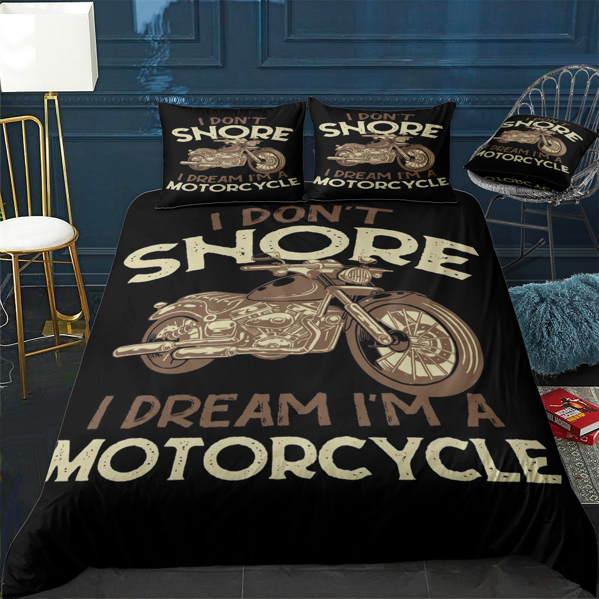 Motorcycle Bedding Set I Dream I'm A Motorcycle Duvet Covers Black Unique Gift