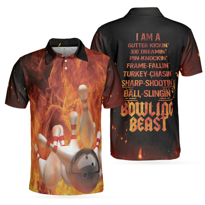 Bowling Polo Shirt I’m A Bowling Beast Boys Polo Shirts Black Orange