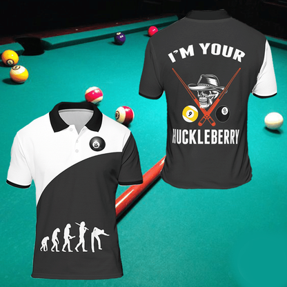 Billard Polo Shirt I'm Your Huckleberry Billiard Boys Polo Shirts Black White
