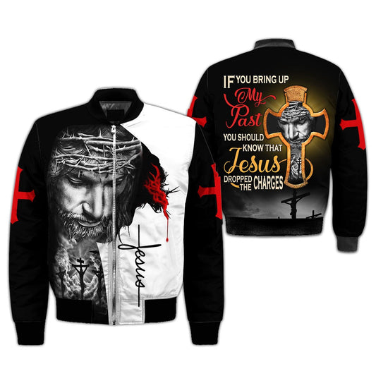 Jesus Bomber Jacket Jesus Dropped The Charges Bomber Black White Unisex