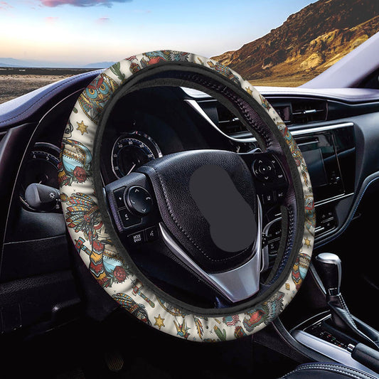 Native America Steering Wheel Cover Native American Girl Tribal Items Pattern Driving Wheel Cover Colorful