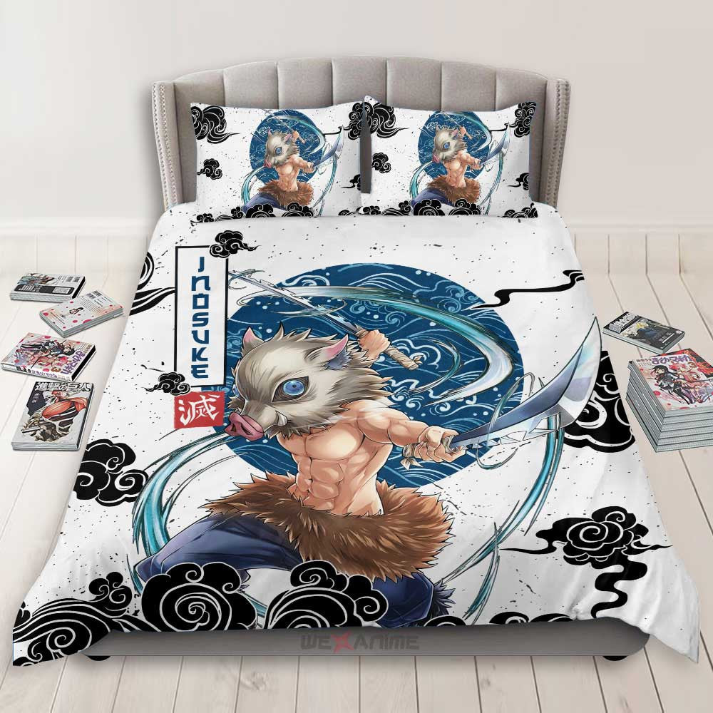 Demon Slayer Bedding Set Inosuke Hashibira Fighting Scene Duvet Covers Black White Unique Gift