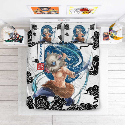 Demon Slayer Bedding Set Inosuke Hashibira Fighting Scene Duvet Covers Black White Unique Gift