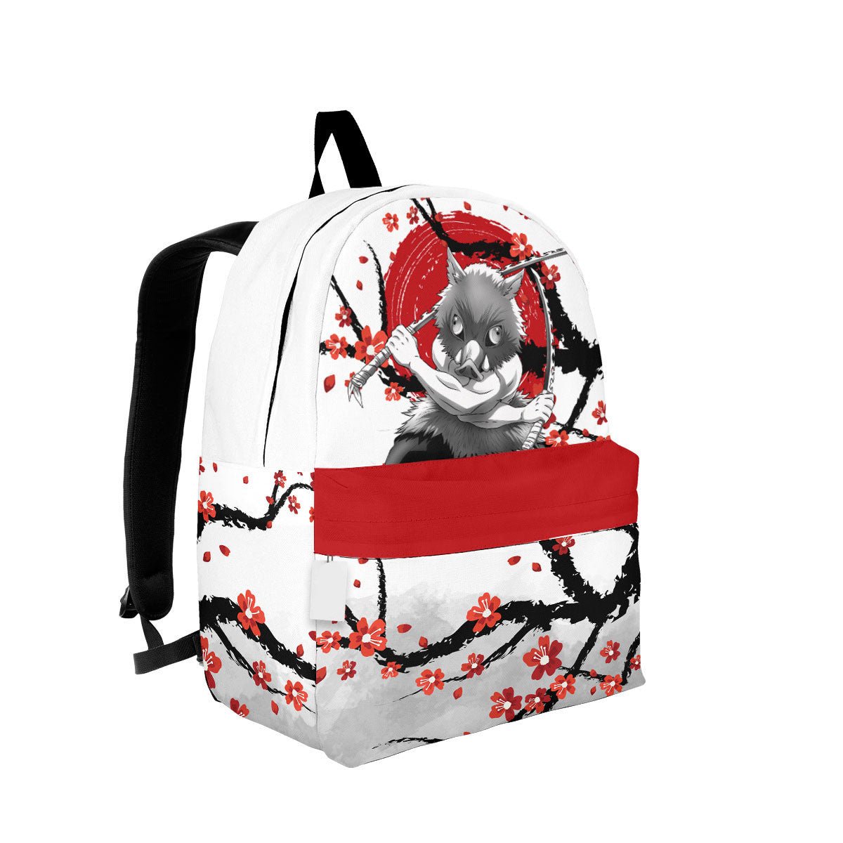 Demon Slayer Backpack Inosuke Japanese Cherry Blossom Pattern Backpacks White Red