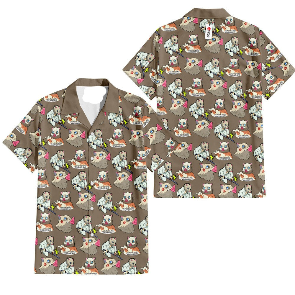 Demon Slayer Hawaii Shirt Demon Slayer Inosuke Funny Pattern Hawaiian Shirt Brown Unisex