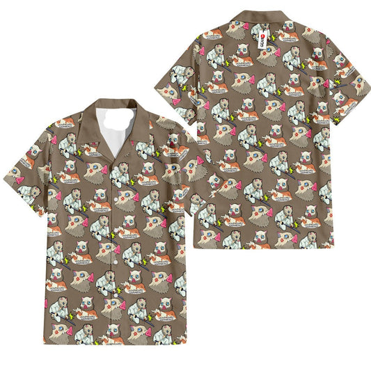 Demon Slayer Hawaii Shirt Demon Slayer Inosuke Funny Pattern Hawaiian Shirt Brown Unisex