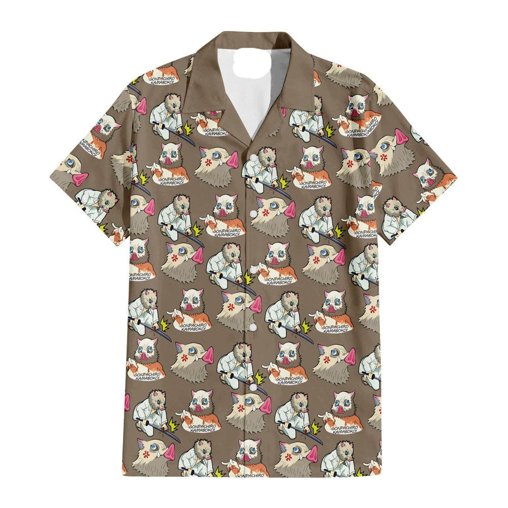Demon Slayer Hawaii Shirt Demon Slayer Inosuke Funny Pattern Hawaiian Shirt Brown Unisex