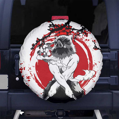 Demon Slayer Spare Tire Cover Demon Slayer Inosuke Hashibira Cherry Blossom Pattern Tire Covers White Red
