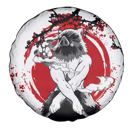 Demon Slayer Spare Tire Cover Demon Slayer Inosuke Hashibira Cherry Blossom Pattern Tire Covers White Red