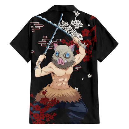 Demon Slayer Hawaii Shirt Inosuke Hashibira Cherry Blossom Hawaiian Shirt Black Unisex