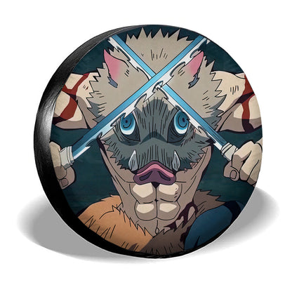 Demon Slayer Spare Tire Cover Inosuke Hashibira Fighting Pose Tire Covers Colorful
