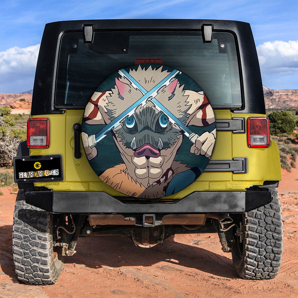 Demon Slayer Spare Tire Cover Inosuke Hashibira Fighting Pose Tire Covers Colorful