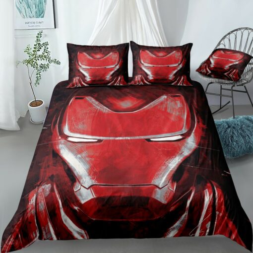 Iron Man Bedding Set MV Iron Man Helmet Graphic Duvet Covers Red Unique Gift