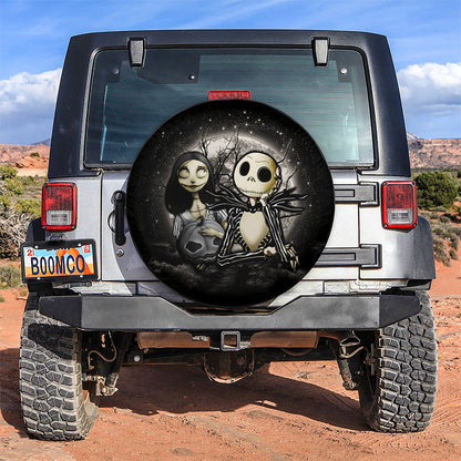 TNBC Spare Tire Cover Sally And Jack Skellington Graphic Moonlight Tire Covers Black Gray