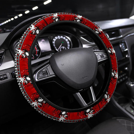 TNBC Steering Wheel Cover Jack Skellington And Zero Dog Pattern Driving Wheel Cover Red