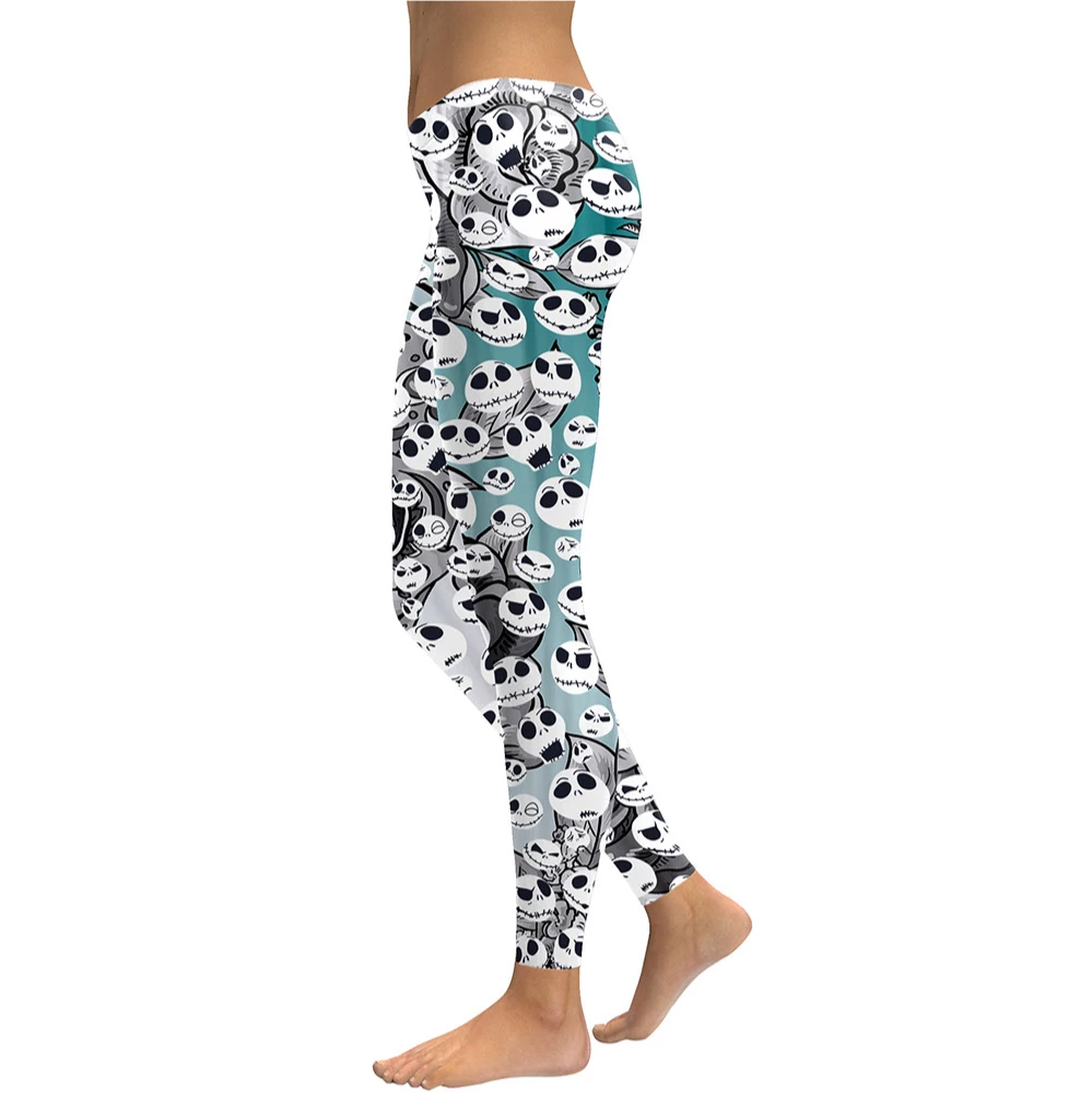 TNBC Leggings Jack Skellington Face Emotions Pattern High Waisted Legging White For Women