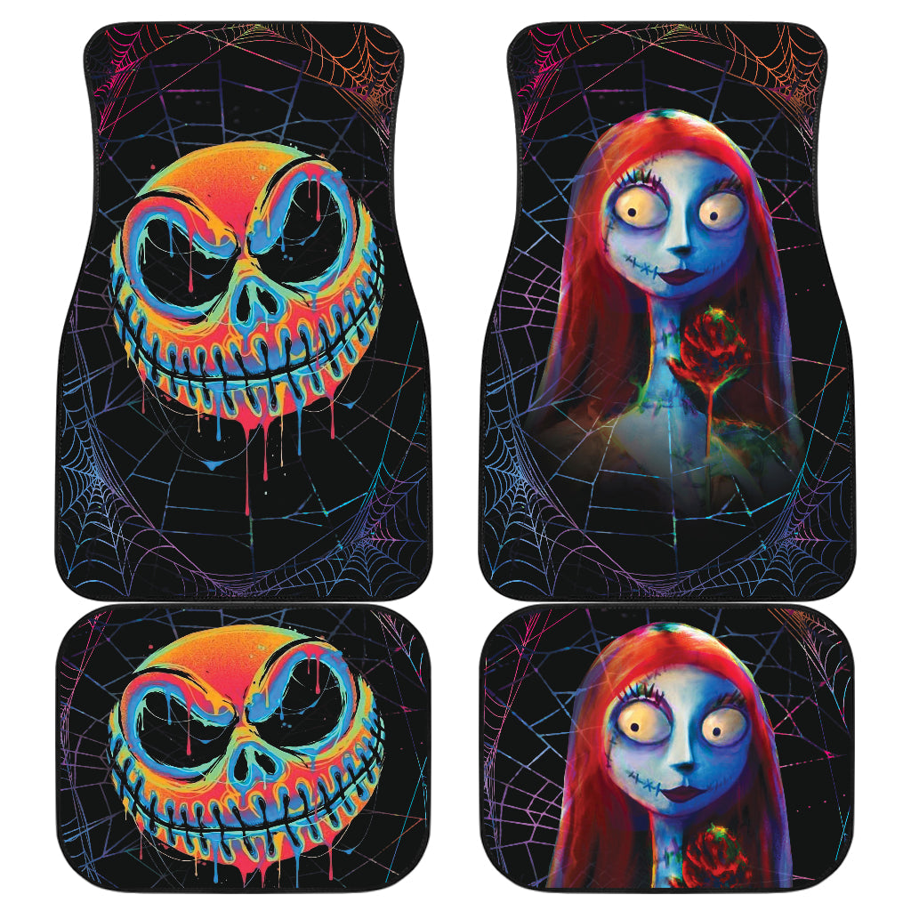 TNBC Car Mats Jack Skellington Face And Pretty Sally Graphic Car Floor Mats Colorful