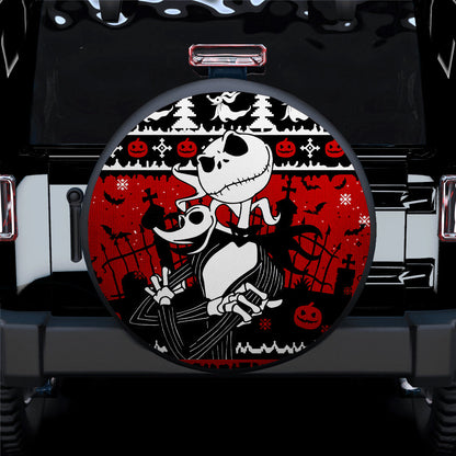 TNBC Spare Tire Cover Jack Skellington And Zero Halloween Pattern Tire Covers Black Red