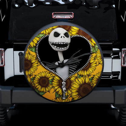 TNBC Spare Tire Cover Jack Skellington Zipper Sunflower Pattern Tire Covers Yellow