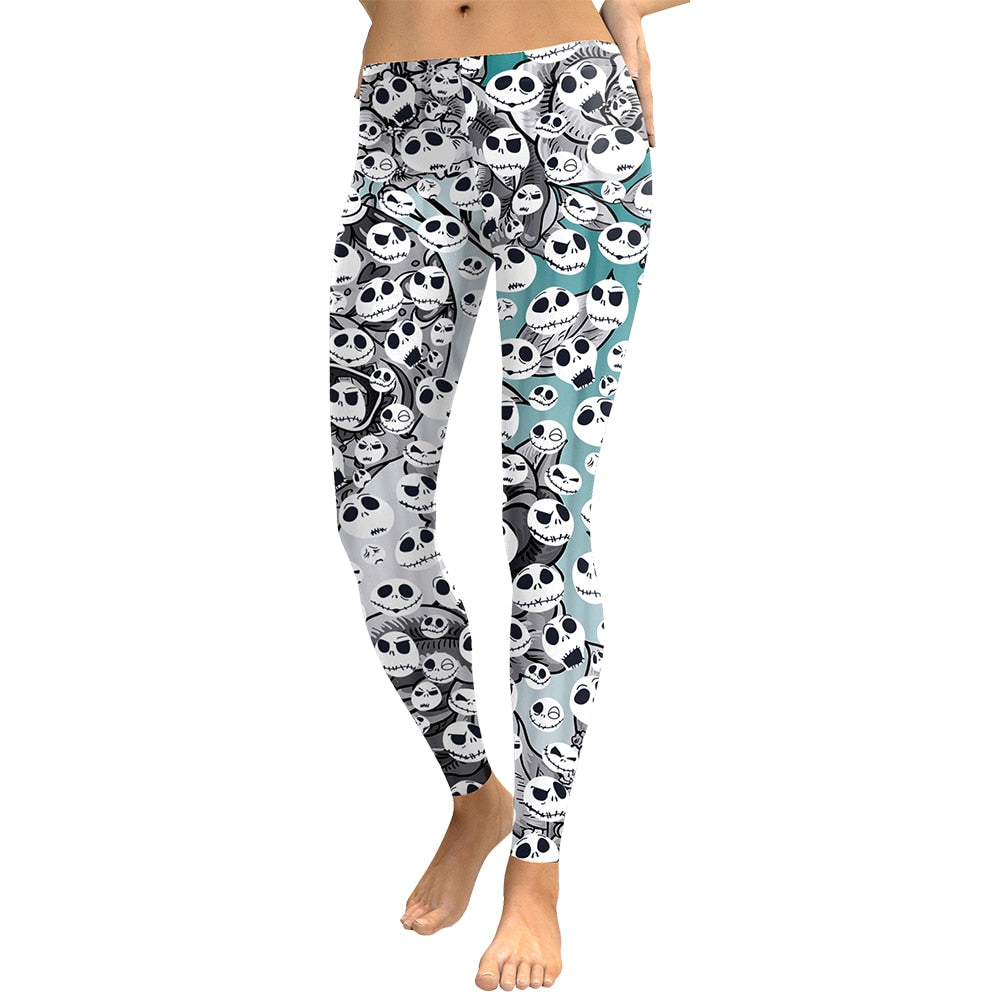 TNBC Leggings Jack Skellington Face Emotions Pattern High Waisted Legging White For Women