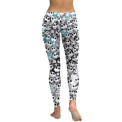 TNBC Leggings Jack Skellington Face Emotions Pattern High Waisted Legging White For Women