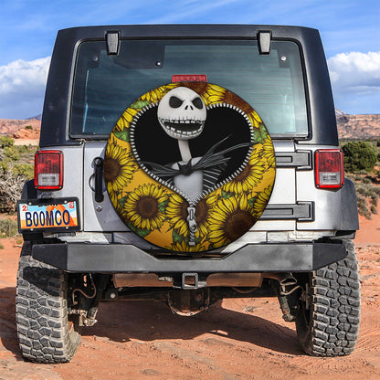 TNBC Spare Tire Cover Jack Skellington Zipper Sunflower Pattern Tire Covers Yellow