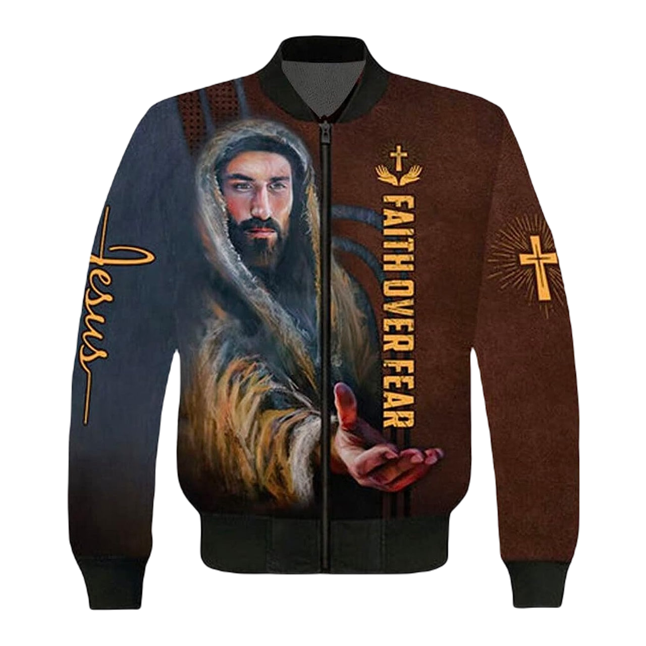 Jesus Bomber Jacket Jesus Faith Over Fear Bomber Brown Unisex