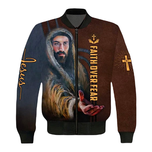 Jesus Bomber Jacket Jesus Faith Over Fear Bomber Brown Unisex