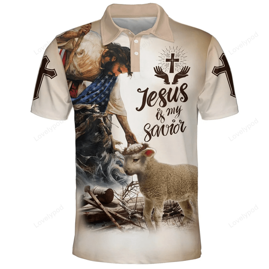 Jesus Polo Shirt Jesus Is My Savior The Lamb Polo Tees Brown