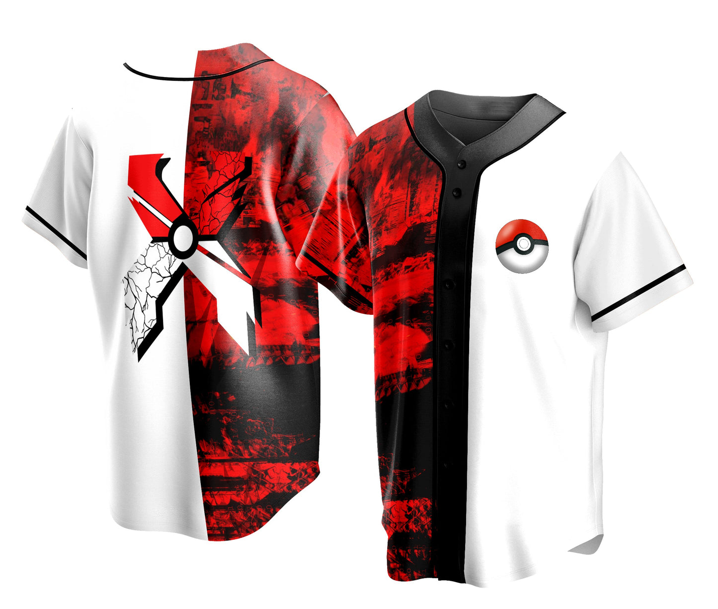 PKM Baseball Jersey PKM Excision Pokeball Graphic Jersey Shirt Red White Unisex