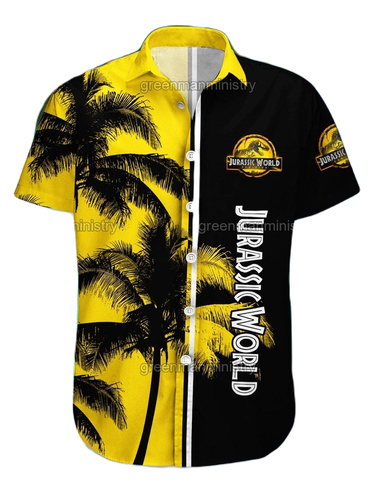 Jurassic Park Hawaii Shirt Jurassic World Palm Tree Pattern Hawaiian Shirt Black Yellow Unisex