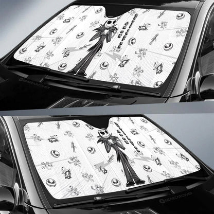 TNBC Car Sun Shade Jack Skellington All Poses Graphic Pattern Winshield Sun Shade Black White