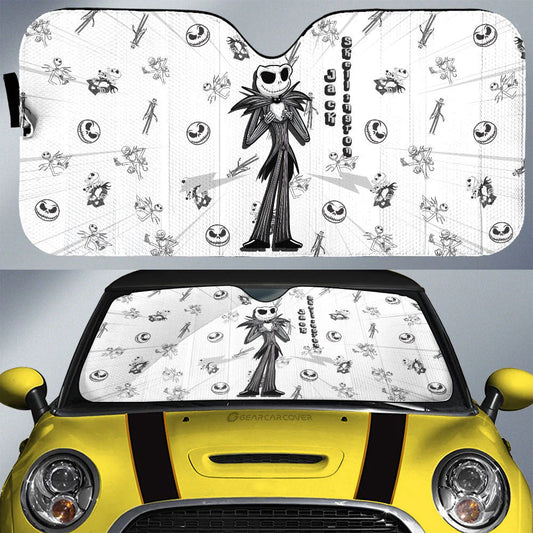 TNBC Car Sun Shade Jack Skellington All Poses Graphic Pattern Winshield Sun Shade Black White