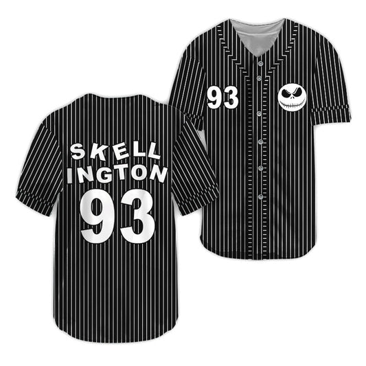 TNBC Baseball Jersey Skellington 93 Stripes Style Jersey Shirt Black White Unisex Adult