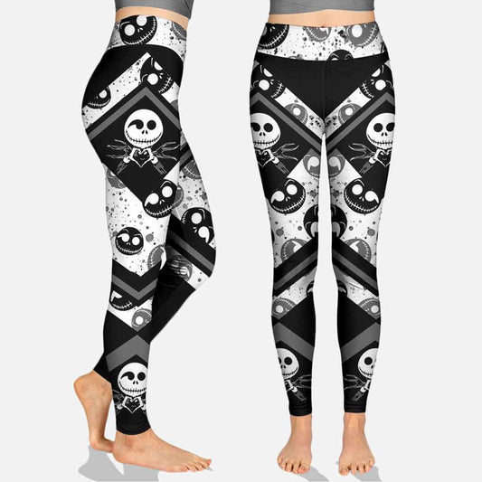 TNBC Leggings Jack Skellington Face Pattern High Waisted Legging Black White For Women