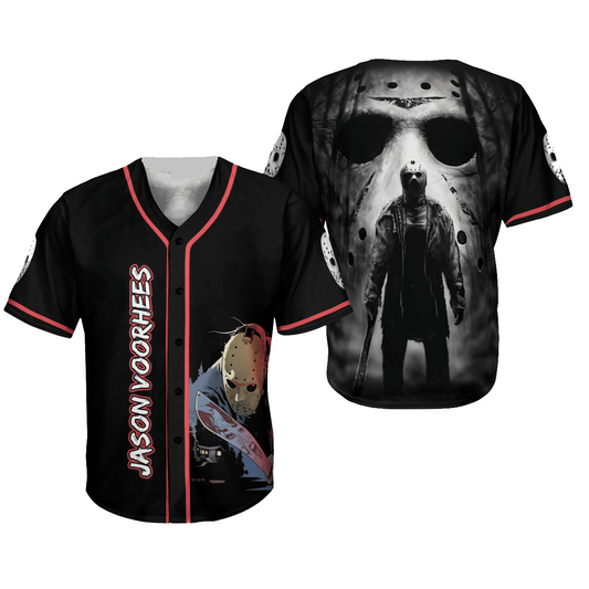 Friday The 13th Baseball Jersey Horror Character Graphic Jason Voorhees Jersey Shirt Black Unisex Adult New Release